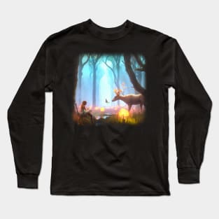 Girl in magical forest surrounded by animals Long Sleeve T-Shirt